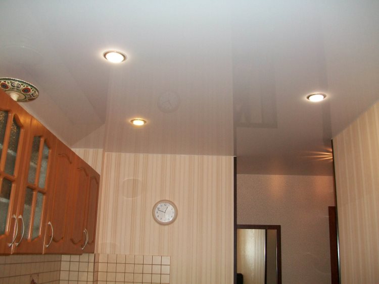 Stretch ceiling of the kitchen with built-in lights