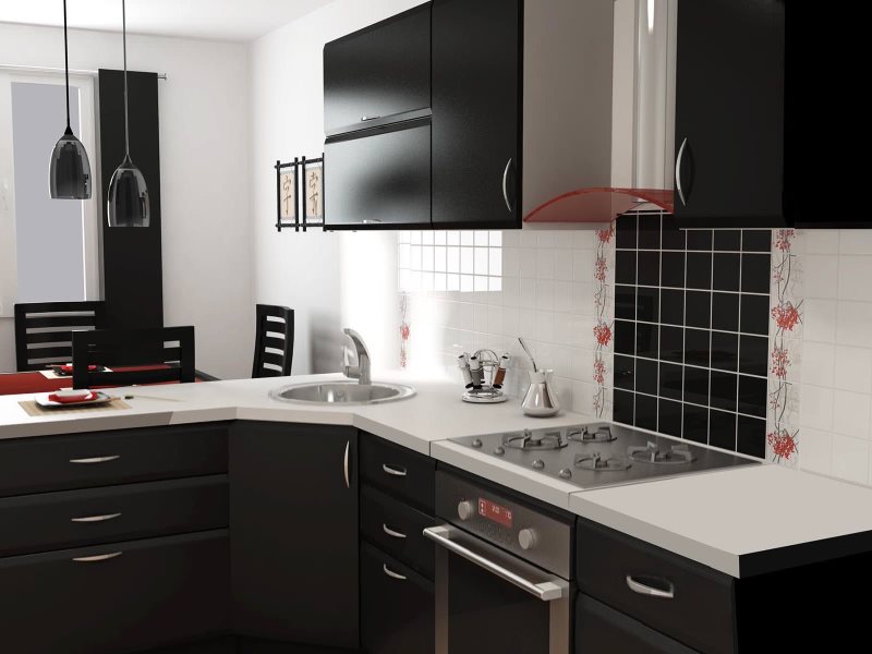 Japanese-style kitchen design with black furniture