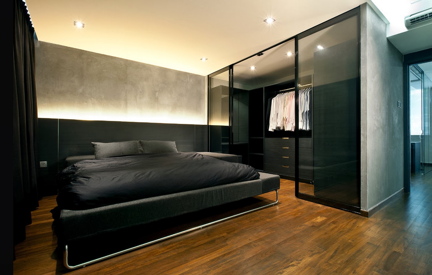 μαύρη συρόμενη ντουλάπα για ένα υπνοδωμάτιο