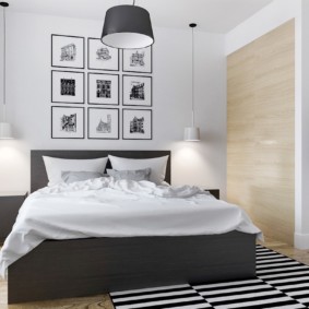juodai balto miegamojo dekoro nuotrauka
