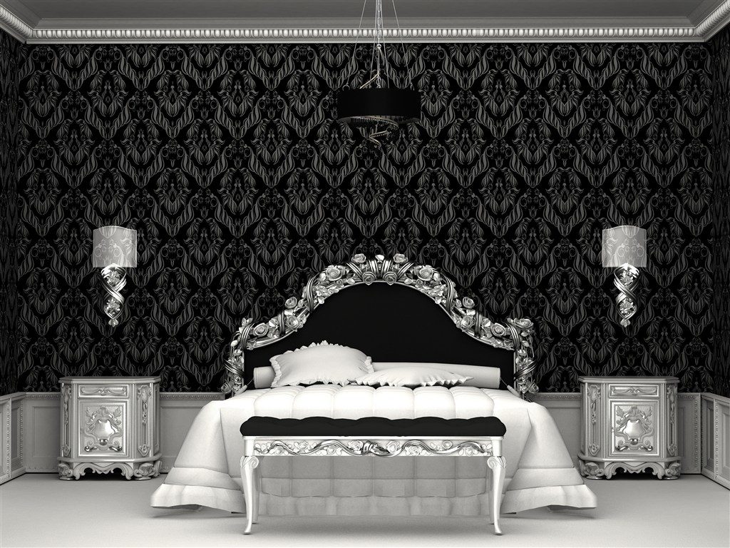 fekete-fehér hálószoba fotó dekorációval