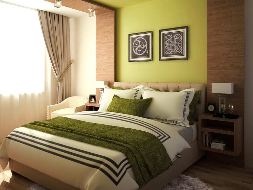 חדר שינה חום עם ירוק