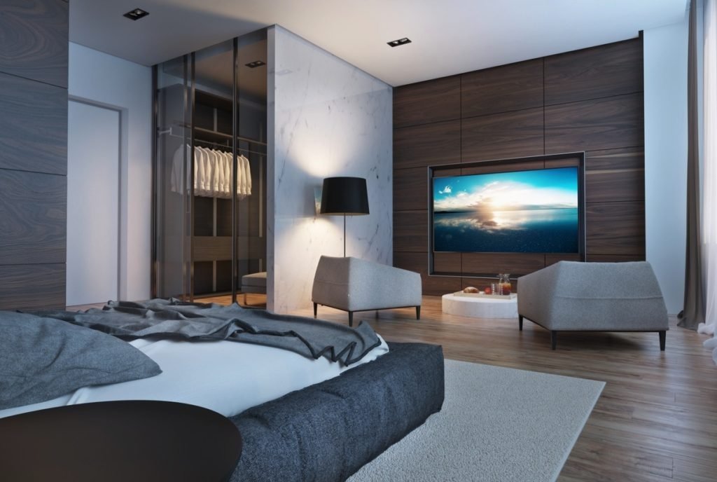 високотехнологичен дизайн на спалня