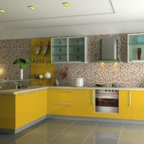 Gele gevels van een keukenset