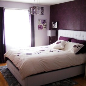 bedroom interior in purple tones decor