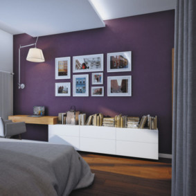 violetas guļamistabas interjera ideju skati