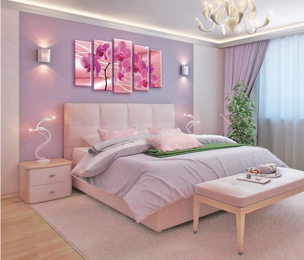 פנים חדר שינה של פנג שואי עם סחלבים