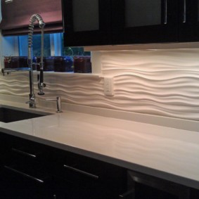 MDF panels with 3D effect on the kitchen apron