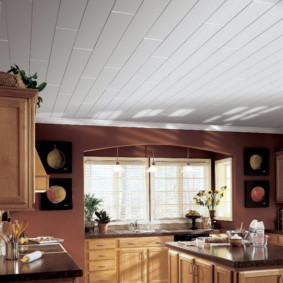 Bright panels on the ceiling of the kitchen