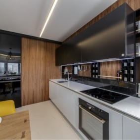 Black facades of wall cabinets
