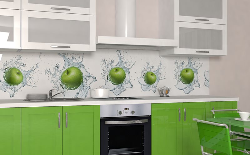 Green apples on an apron from MDF panels with photo printing
