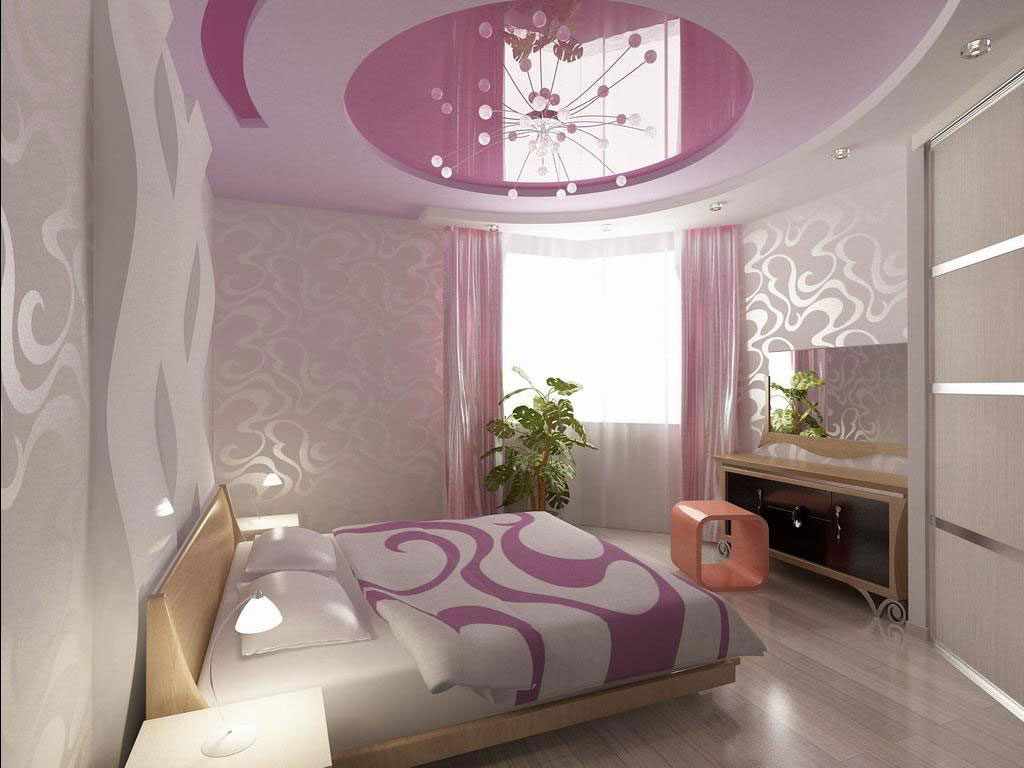lilac bedroom na may beige