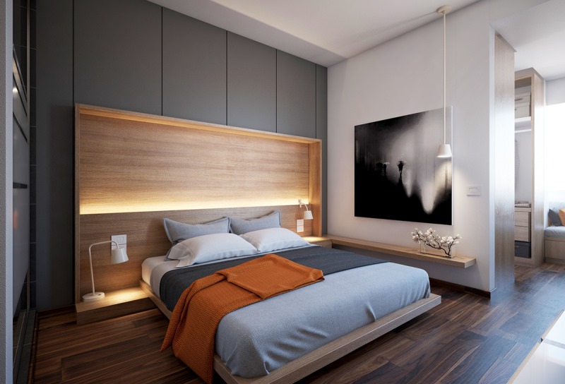 ארון בגדים מעל המיטה בעיצוב חדר השינה