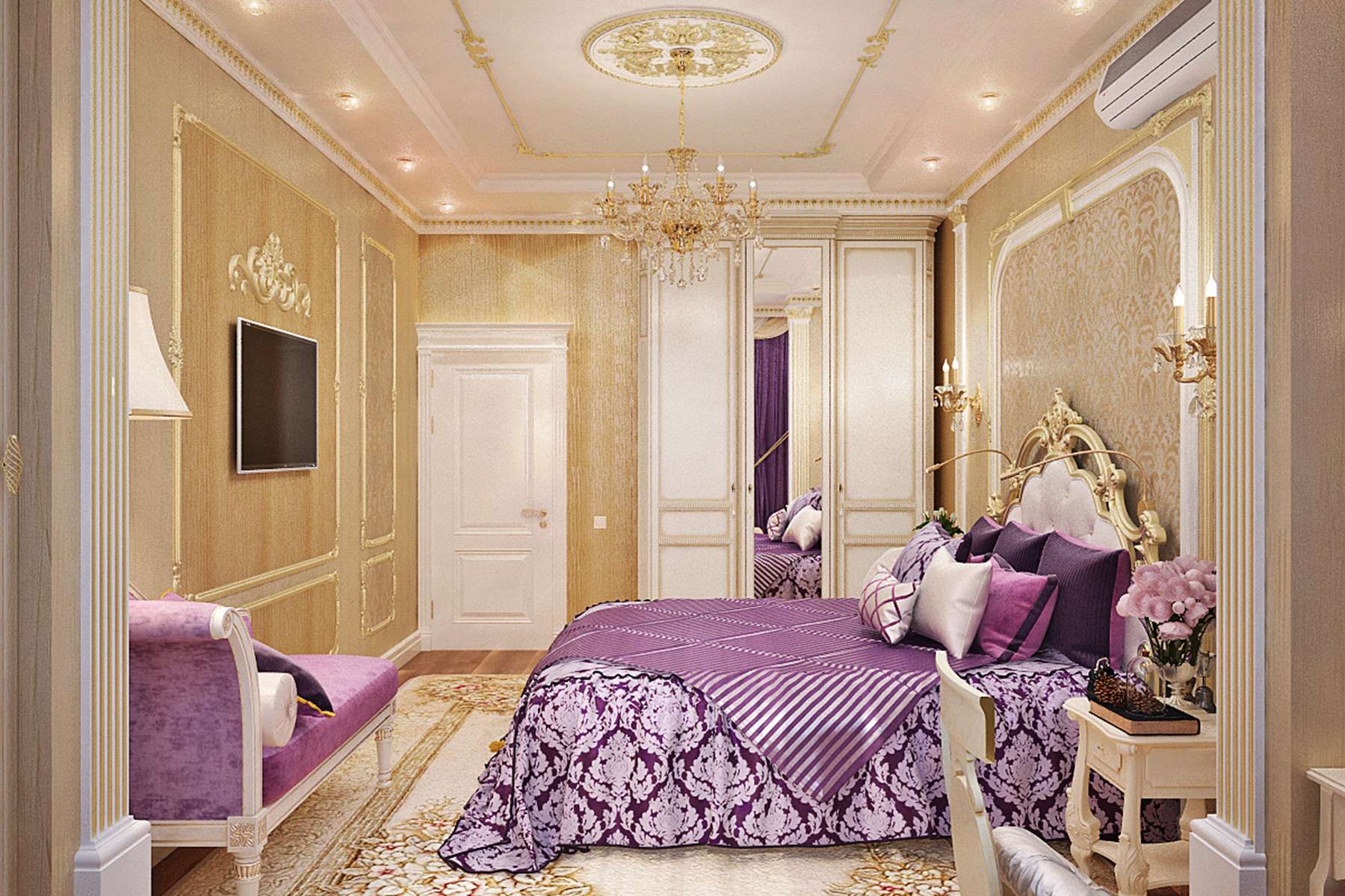 lila hálószoba dekorációs fotó