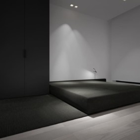 minimalizmo stiliaus miegamojo interjeras