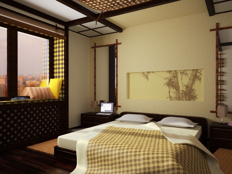 japonský styl ložnice design fotografie
