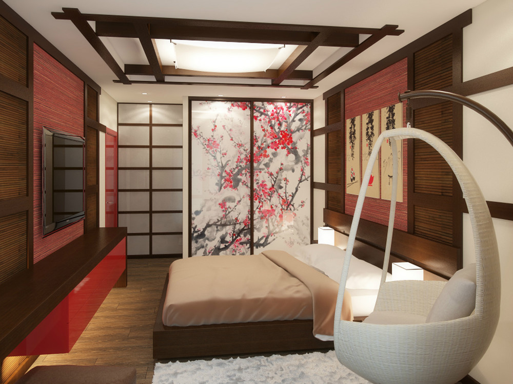 Japansk stil med soveværelse fotoudekoration