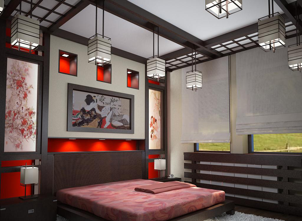 Japanilaistyylinen makuuhuoneen sisustusideoita