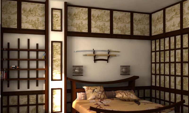 japonský styl ložnice design fotografie