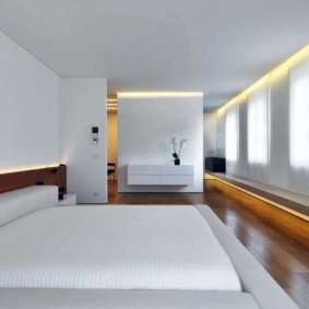dormitorio minimalista de alta tecnología