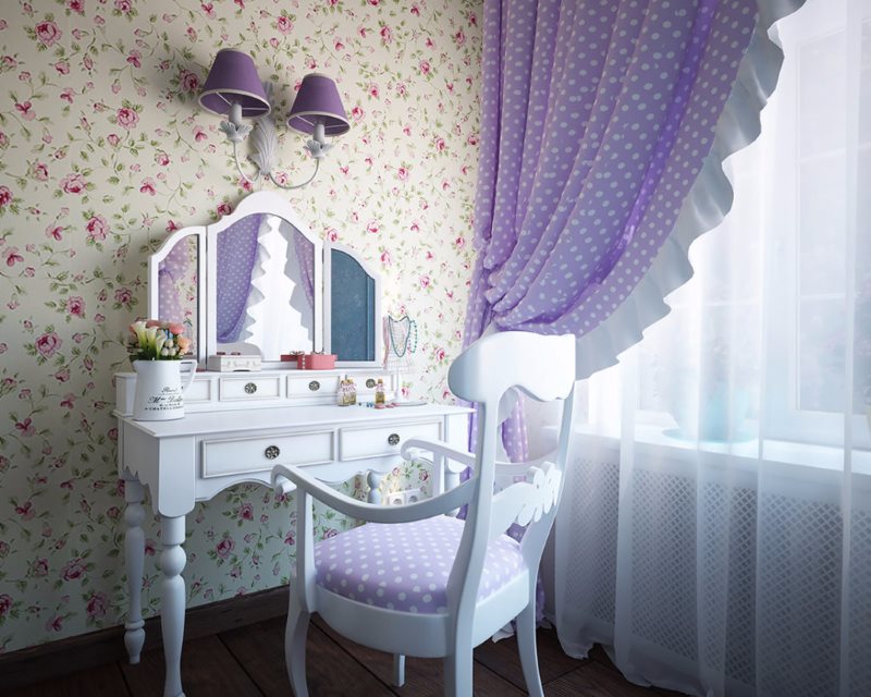 Hvidt rustikt bord til kvinders soveværelse
