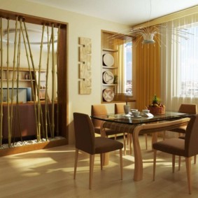 amenajare bucătărie sufragerie cu bambus