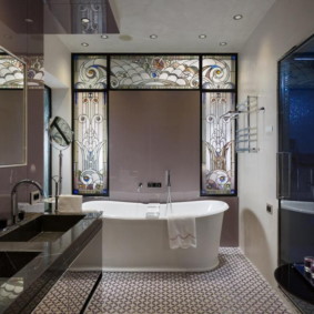 Bathroom design with stained-glass windows