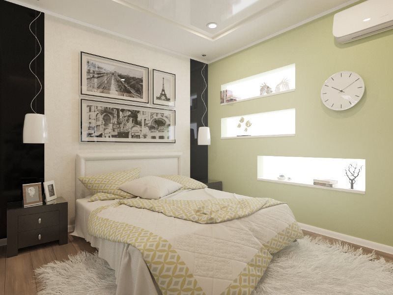 Decor of a bright bedroom without a window