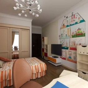 غرفة نوم وغرفة للأطفال في صورة غرفة واحدة