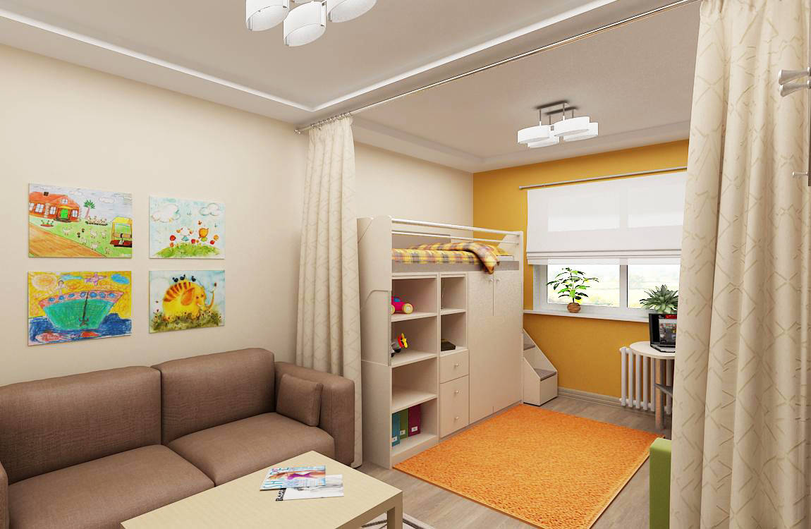 עיצוב סלון עם חדר ילדים