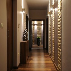 מסדרון ארוך בתצלום הפנימי של הדירה