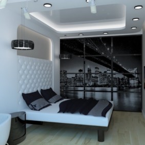 ضوء السقف في غرفة نوم صغيرة