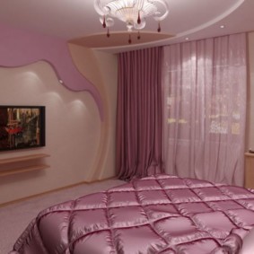 Vaaleanpunainen makuuhuone modernissa sisustuksessa