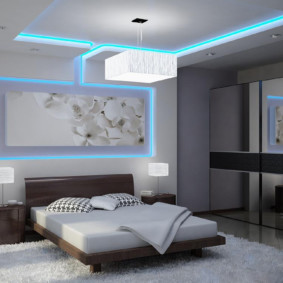 Neon lights in the bedroom interior