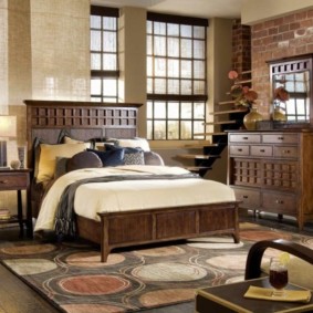 Stylish bedroom in a rustic house