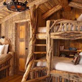 Vintage beds in a wooden hut