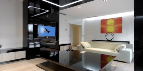 صورة غرفة المعيشة ذات التقنية العالية