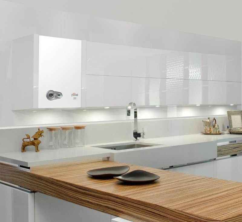 Gas boiler in the interior of a high-tech style kitchen