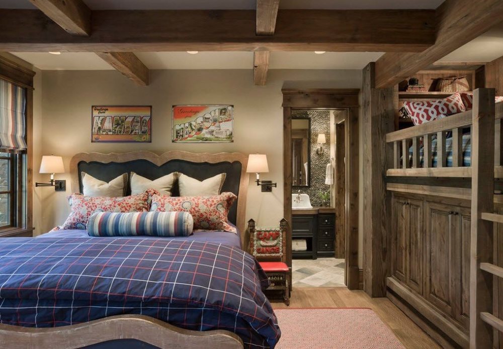 Bunk bed in a wooden house bedroom