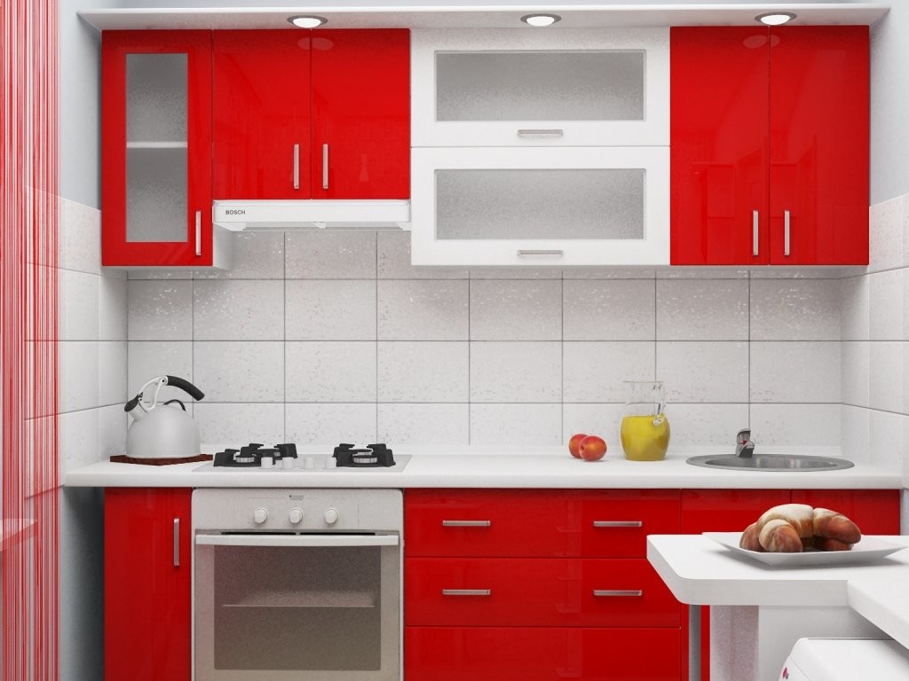 סינר לבן במטבח עם סט אדום