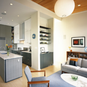 küçük mutfak oturma odası tasarım fotoğraf