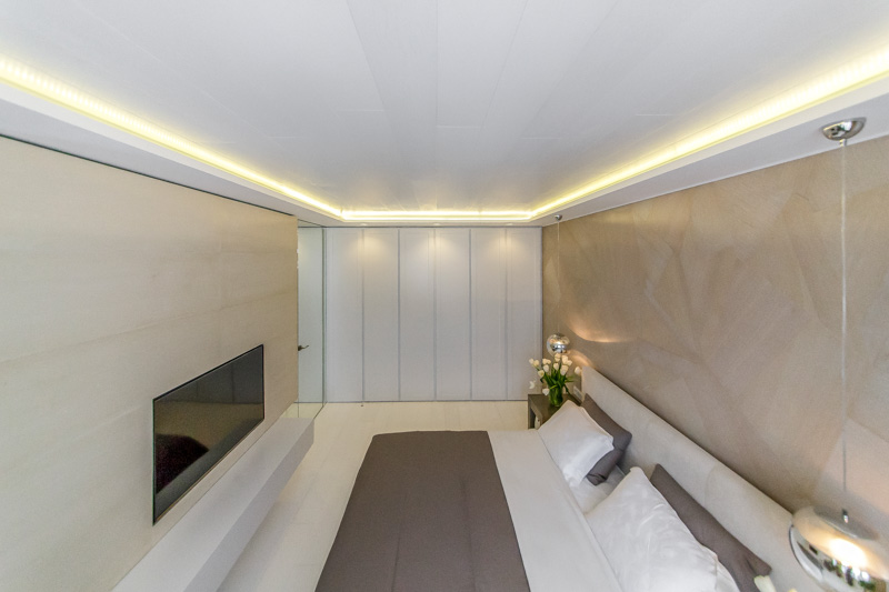 Narrow minimalist bedroom