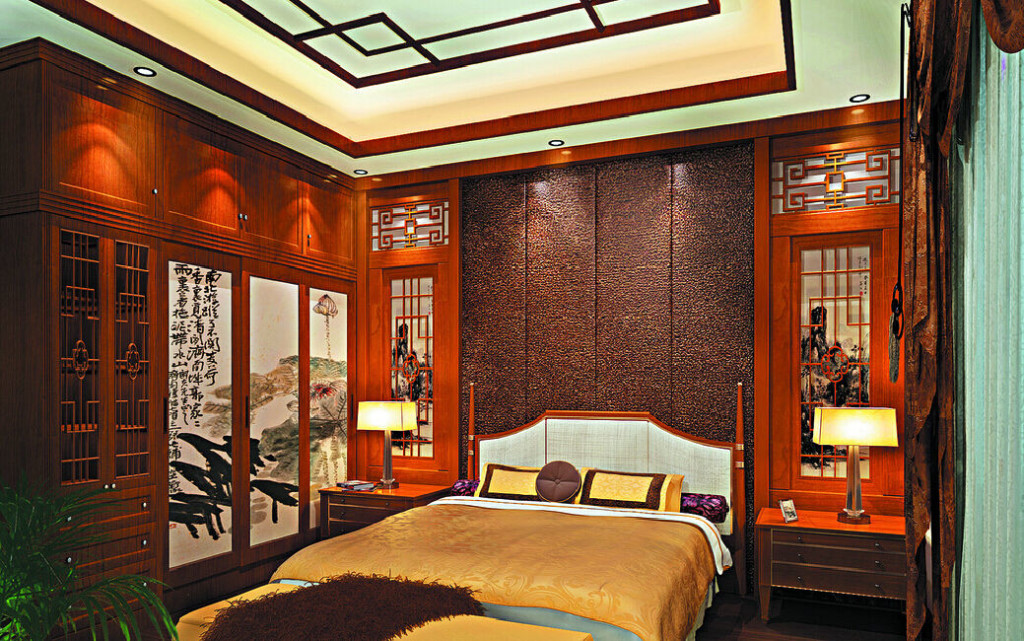 تصميم غرفة نوم مع أثاث خشبي باهظ الثمن