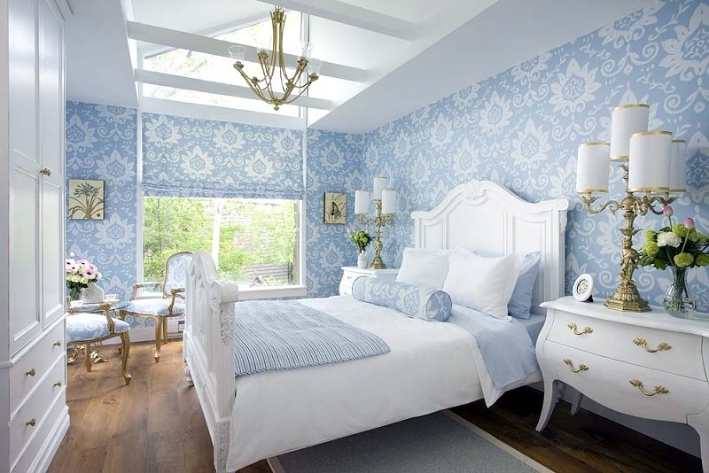 ห้องนอนในแนวคิดการตกแต่งสีฟ้า