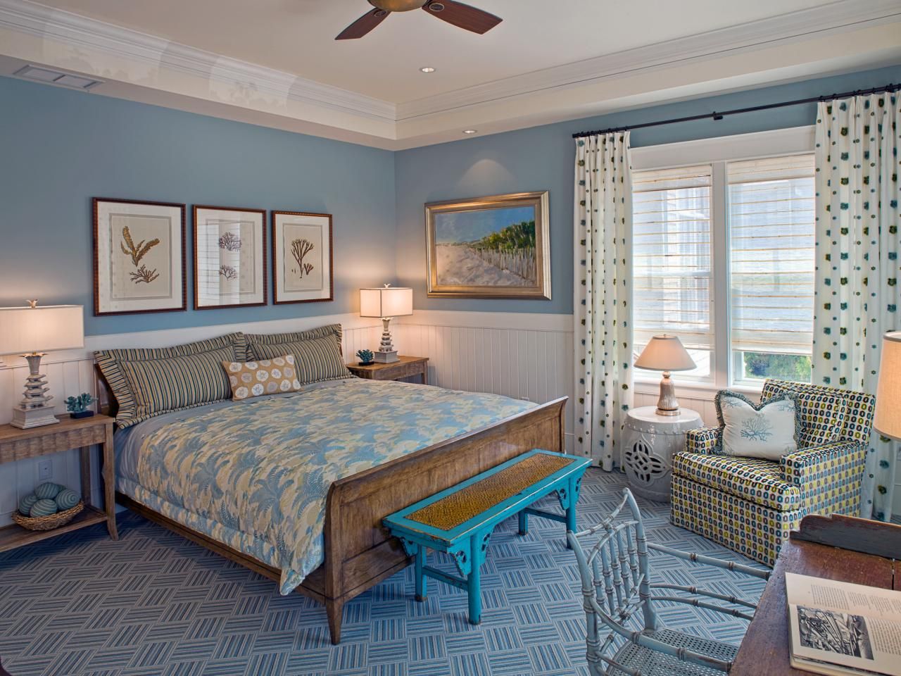 bedroom in blue decor