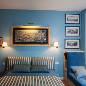 sovrum i interiör med blå färgidéer