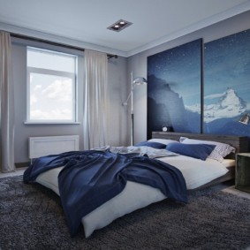 guļamistaba zilā interjerā