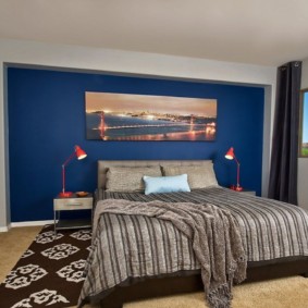 modrá spálňa foto dekorácie
