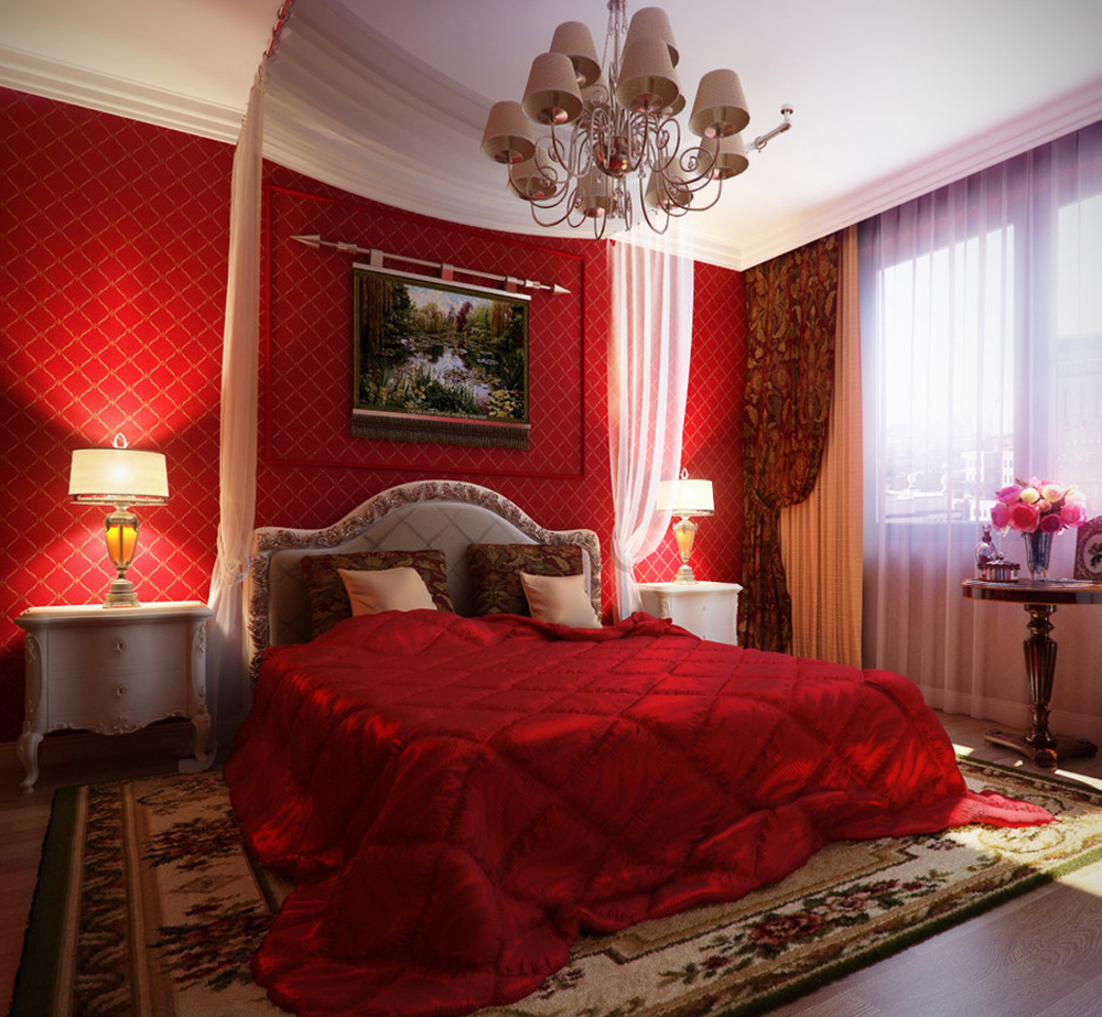 sarkans guļamistabas dekors