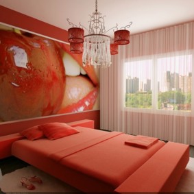 sarkans guļamistabas foto interjers